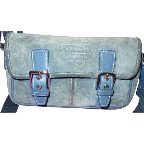 Coach 2004 Blue Suede & Leather Double Buckle Flap Closure Crossbody Bag - Picture 2 of 14